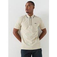Boss Philix 1/4 Zip Polo Shirt - Light Beige