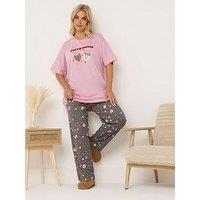 Yours Curve Berry Sweet Wide Leg Pyjama Set - Pink