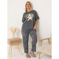 Yours Curve Pupstars Wide Leg Pyjama Set - Grey