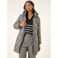 Roman Diamond Quilt Padded Coat - Grey