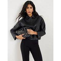 River Island Pu Cf Placket Bomber - Black