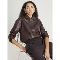 River Island Pu Placket Bomber Jacket - Brown