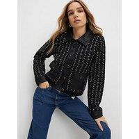 River Island Boucle Cardigan With Faux Leather Trim - Black