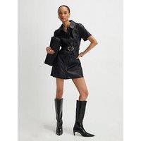 River Island Faux Leather Belted Shirt Dress - Black