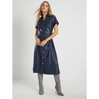 River Island Faux Leather Buckle Waist Shirt Dress - Blue
