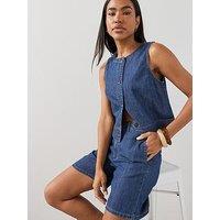 The Very Collection Denim Linen Button Through Co-Ord Top - Dark Wash