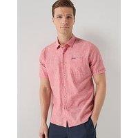Barbour Barbour Nelson Linen Blend Regular Fit Short Sleeve Shirt - Red