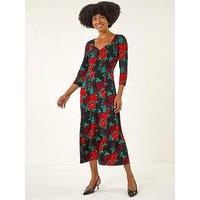 Roman Rose Ruched Midi Dress