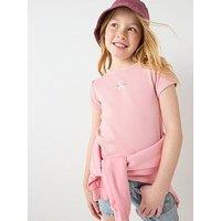 Calvin Klein Jeans Girls Monologo Short Sleeve Rib T-Shirt - Pink