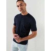 Boss H-Umauro Merino Short Sleeve Knitted Jumper - Dark Blue