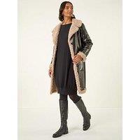 Roman Faux Fur Textured Coat - Black