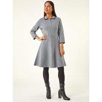 Roman Petite Collared Knit Dress - Grey
