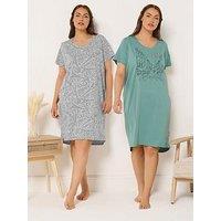 Yours Curve 2 Pack Paris Scene Nightdress - Green