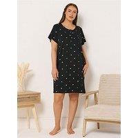 Yours Curve Hearts Placket Nightdress - Black