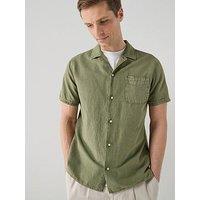 Barbour Barbour Landkey Overdyed Relaxed Open Collar Fit Short Sleeve Shirt - Khaki