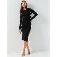 Guess Jeans Long Sleeve Rib Button Vonn Dress - Black
