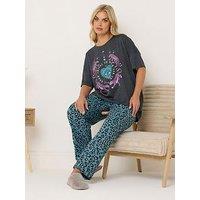 Yours Curve Wild And Free Wide Leg Pyjama Set - Grey