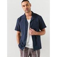 Boss Relax Seersucker Short Sleeve Shirt - Navy