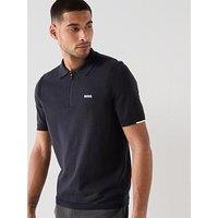 Boss 1/4 Zip Knitted Polo Shirt - Navy