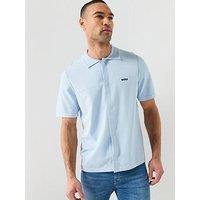 Boss Knitted Short Sleeve Shirt - Light Blue