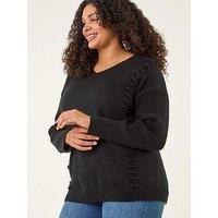 Roman Curve Stitch V-Neck Knit Jumper