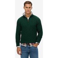 Superdry Cotton Classic Cable Quarter Zip Knitted Jumper - Dark Green