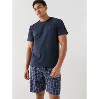 Emporio Armani Bodywear Yarn Dyed Woven Shortie Pyjama Set - Dark Blue