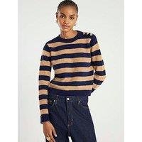 River Island Stripe Heart Button Jumper - Navy