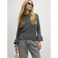 River Island Frill Cuff Bow Back Jumper- Grey
