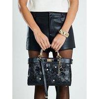 River Island 3D Floral Laser Cut Tote - Black