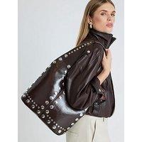 River Island Studded Seam Slouch Shoulder Bag - Brown