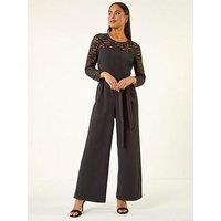 Roman Petite Lace Contrast Stretch Jumpsuit