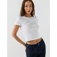 Guess Jeans Short Sleeve Studs Script T-Shirt - White