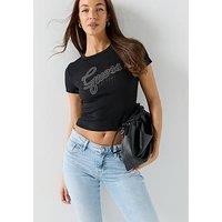 Guess Jeans Short Sleeve Studs Script T-Shirt - Black