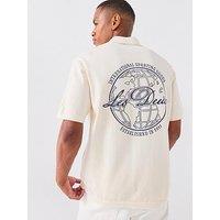 Les Deux Emmett Globe Knitted Short Sleeve Shirt - Off White