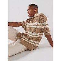 Les Deux Gianni Knitted Short Sleeve Shirt - Dark Sand
