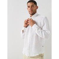 Boss H-Roan Button Down Relaxed Fit Linen Shirt - White