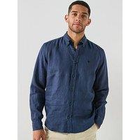 Boss Relaxed Fit Linen Shirt - Dark Blue