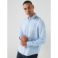 Boss H-Roan Button Down Bb Relaxed Fit Linen Shirt - Light Blue
