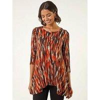 Roman Abstract Print Hanky Hem Stretch Top
