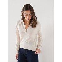 Guess Jeans Long Sleeve Polo Collar Miranda Sweater - White