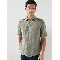 Boss Short Sleeve Linen Shirt - Dark Khaki