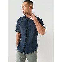 Boss Short Sleeve Linen Shirt - Dark Blue