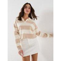 Guess Long Sleeve Polo Striped Sweater - Brown
