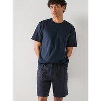 Boss Relax Monogram Shorts Pyjama Set - Navy
