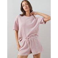 The Very Collection Short Sleeve Waffle Tshirt And Short Pj Set - Pink