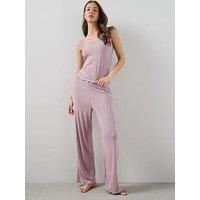 The Very Collection Ribbed Lace Cami And Straight Leg Bottom Pj Set - Pink
