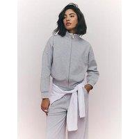 River Island Long Sleeve Zip Up Interlock Bomber Sweatshirt - Grey