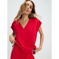 River Island Short Sleeve Tape Neoprene V Neck Top - Red
