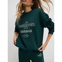 River Island Long Sleeve Les Parisiennes Embroidered Sweatshirt - Green